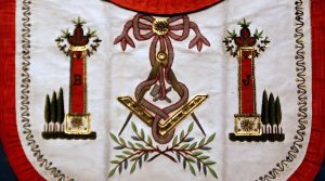 A freemason apron is displayed in the Museum of Freemasonry in Paris